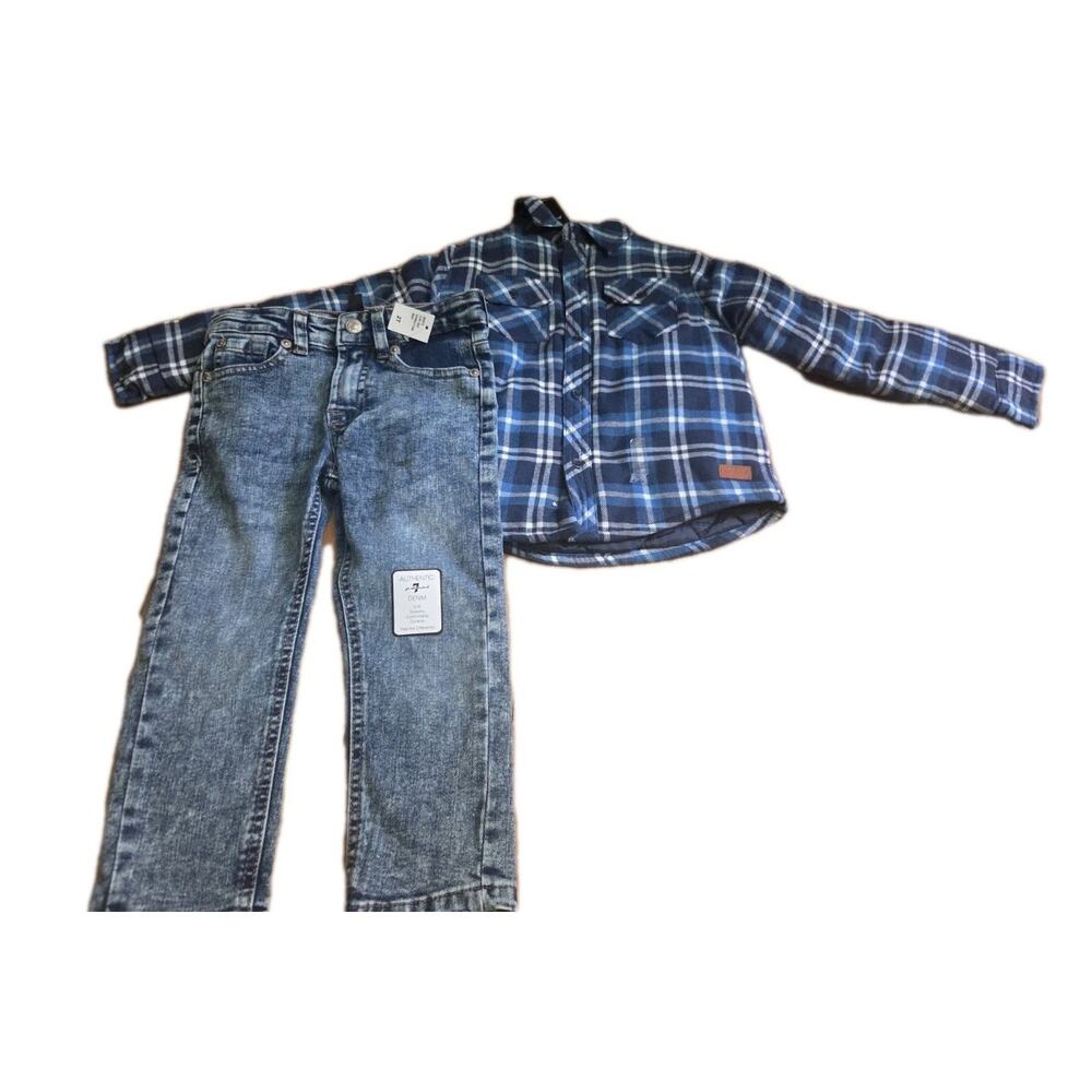 7 for all mankind Flannel Shacket & Denim Jeans Set Sz 2t Nwts